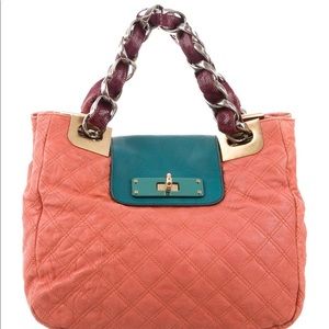 Marc Jacobs Snake-skin Trimmed Quilted Satchel